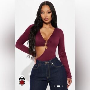 Fashion Nova Taking A Chance Bodysuit Wine Size Medium